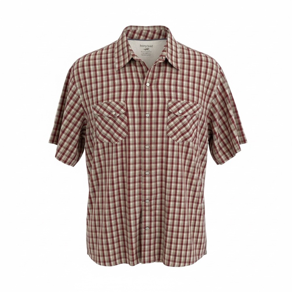 Horny Toad Shirt Mens XL Red Gingham Pearl Snap Short Sleeve Organic Cotton